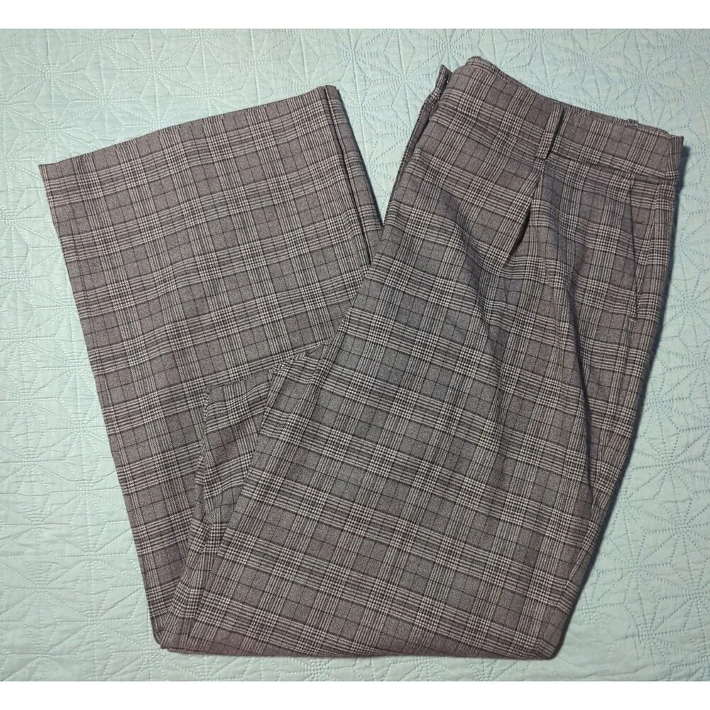 J.Crew Grey Glen Plaid Wide Leg Trousers High Rise Women's 16 W38 L29 Business